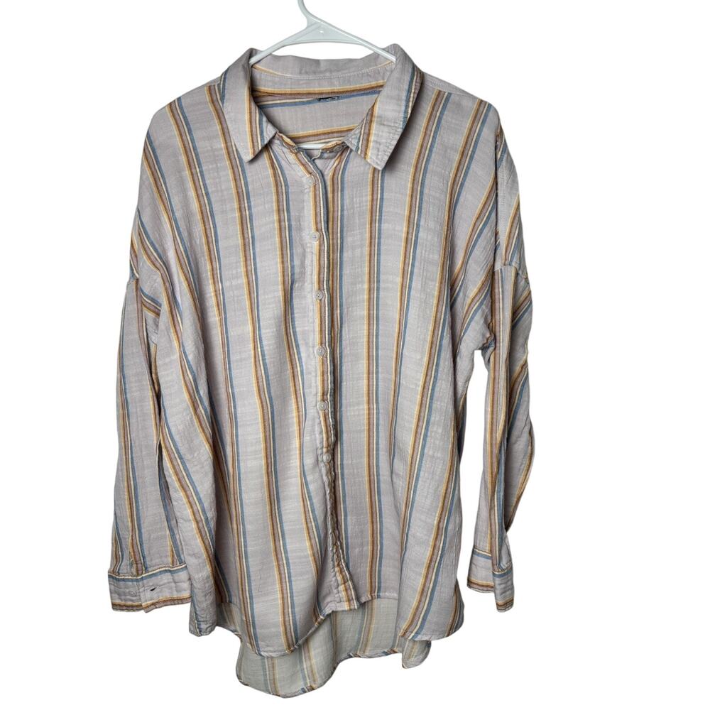 Purple Stripe Button Up Oxford Shirt Size L